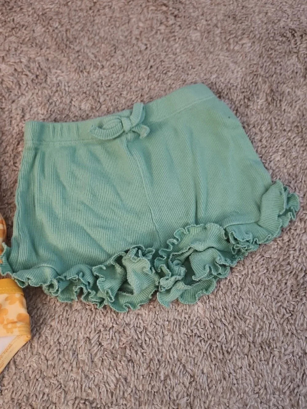 Yellow Floral Tankini Set with Mint Ruffle Shorts